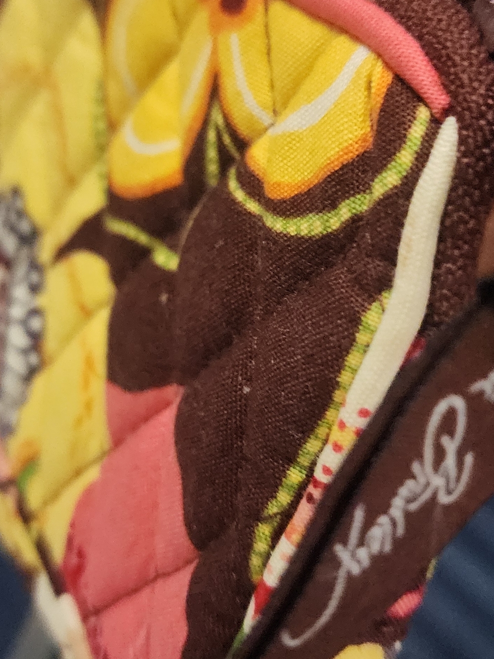 Vera Bradley Quilted Floral Mini Wristlet in Brown, Yellow & Coral - Picture 4 of 9